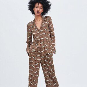 NWT! Zara Car Print Brown Pajama Style Pants, Size L